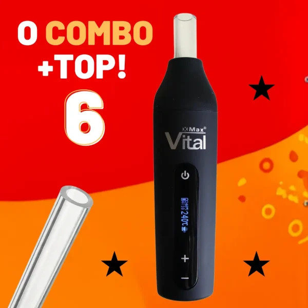 Vaporizador de ervas xmax Vital+TUBO DE VIDRO (PITEIRA EXTRA) COM 5,5CM combo 6